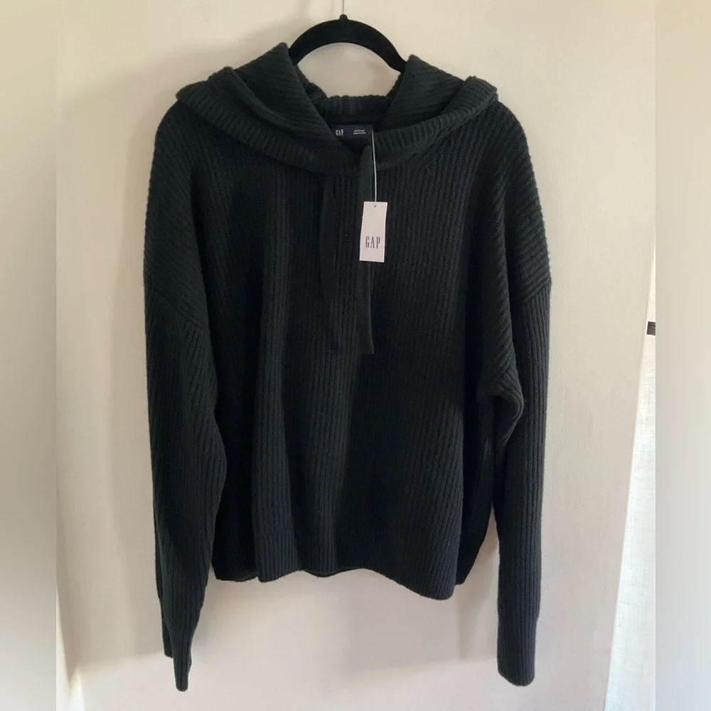 GAP CashSoft Shaker-Stitch Black Sweater Hoodie NWT SZ M